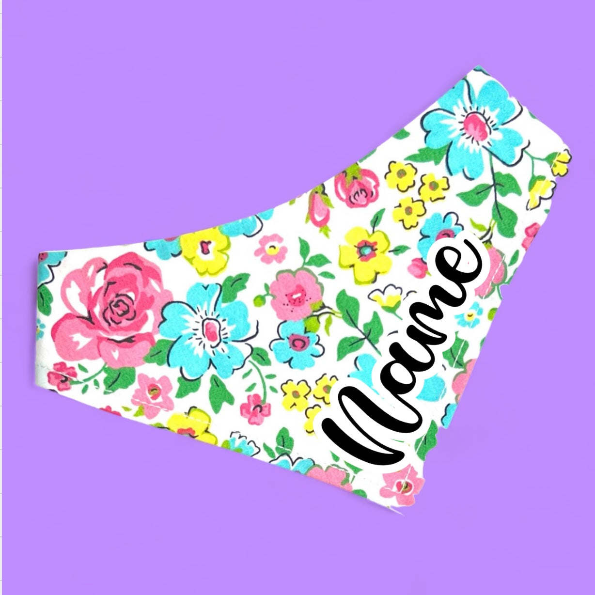 Floral Personalised Bandana Snap on or Over Collar