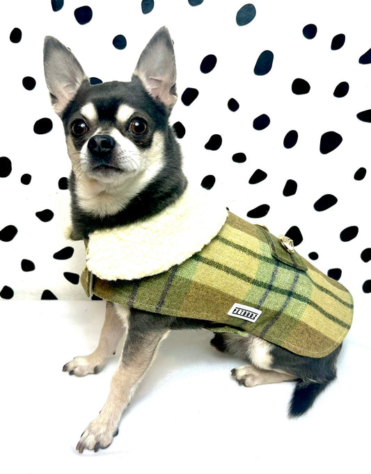 Tartan Sherpa Collar Adjustable Dog Jacket Coat 2 Colour Options