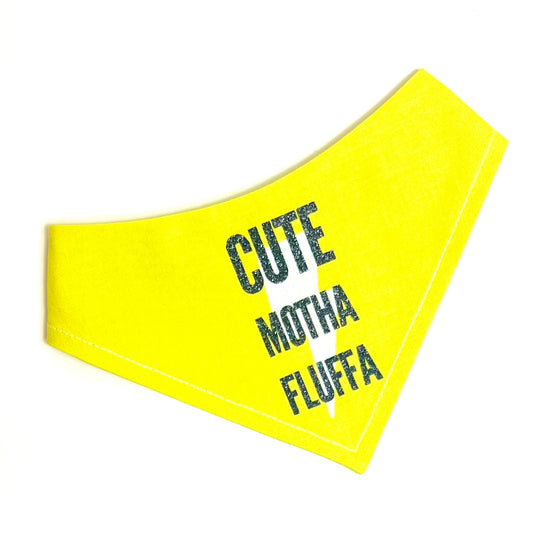 Cute Motha Fluffa Yellow Personalised Reversible Dog Bandana Snap on Style