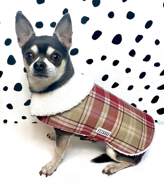 Cranberry Tartan Sherpa Adjustable Dog Jacket Coat