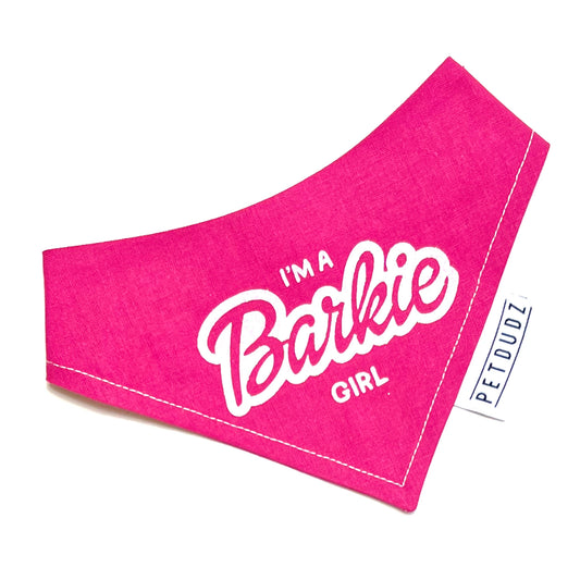 I’m a Barkie Girl Pink Dog Bandana Snap on or Over Collar