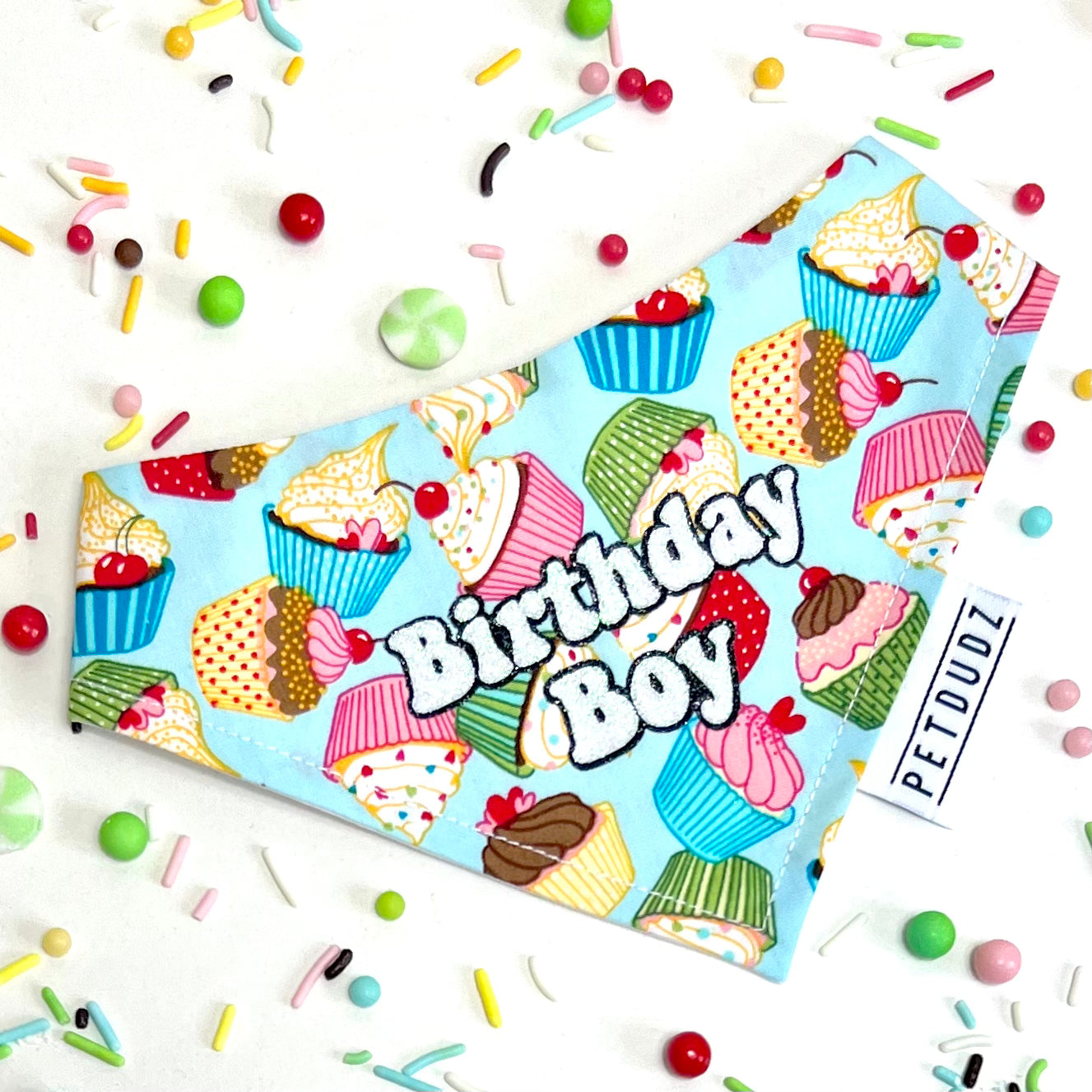 Birthday Boy or Gotcha Day Over Collar Pink Birthday Cupcakes Dog Bandana Cat Bandana