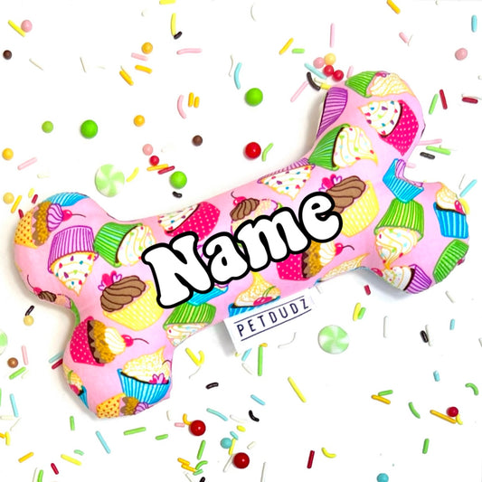 Birthday Girl Personalised Pink Cupcake Squeaky Toy Dog Bone