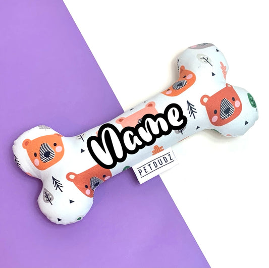 Bear Personalised Squeaky Toy Dog Bone