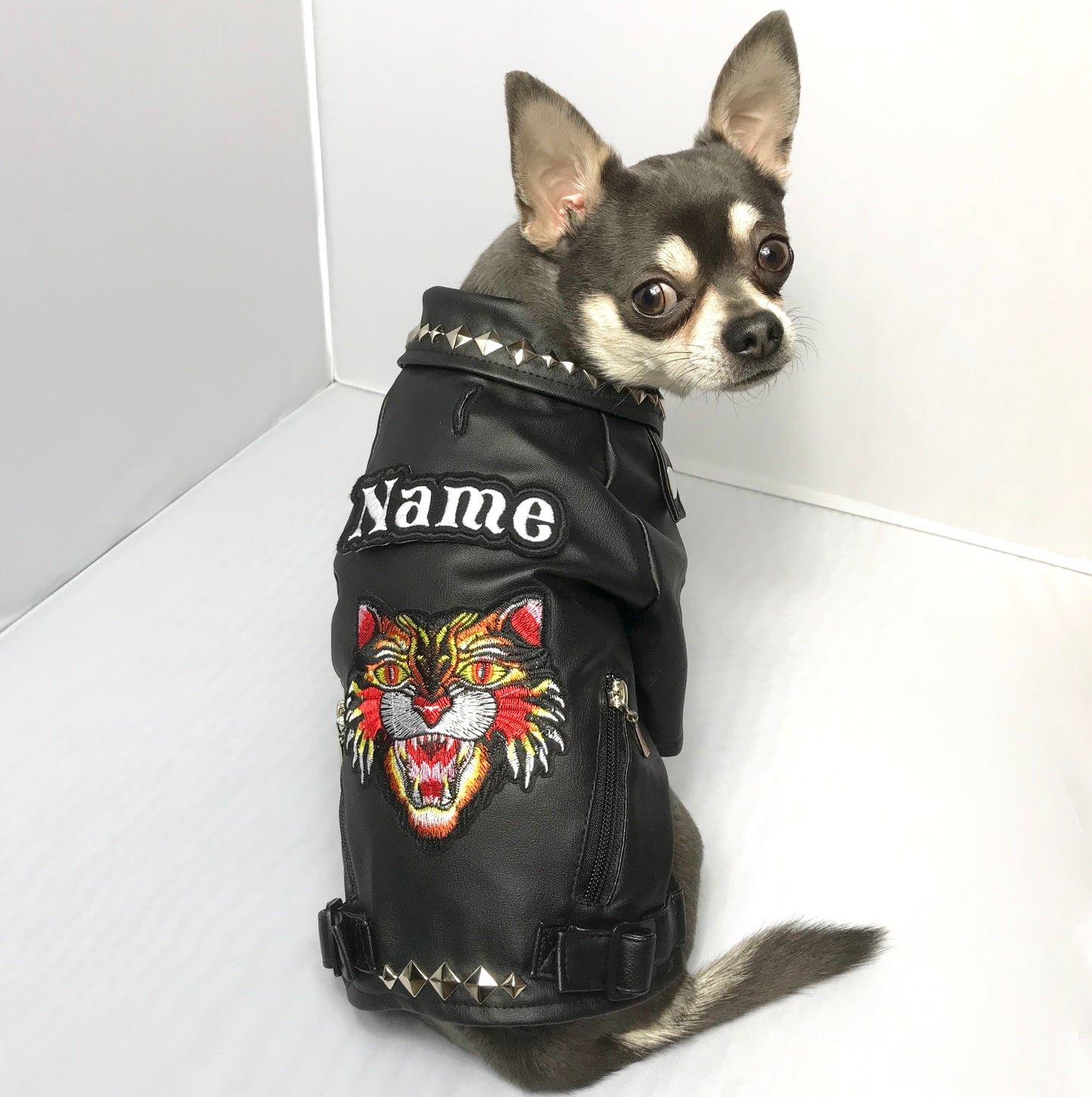 Tiger Patch Faux Leather Dog Jacket Vest