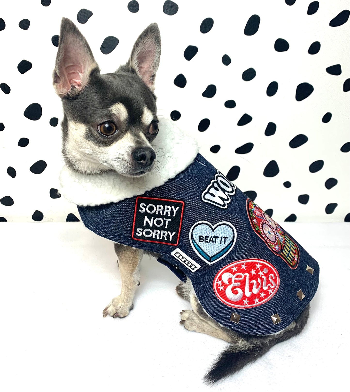 Petdudz Patch Sherpa Denim Dog Jacket Vest Coat