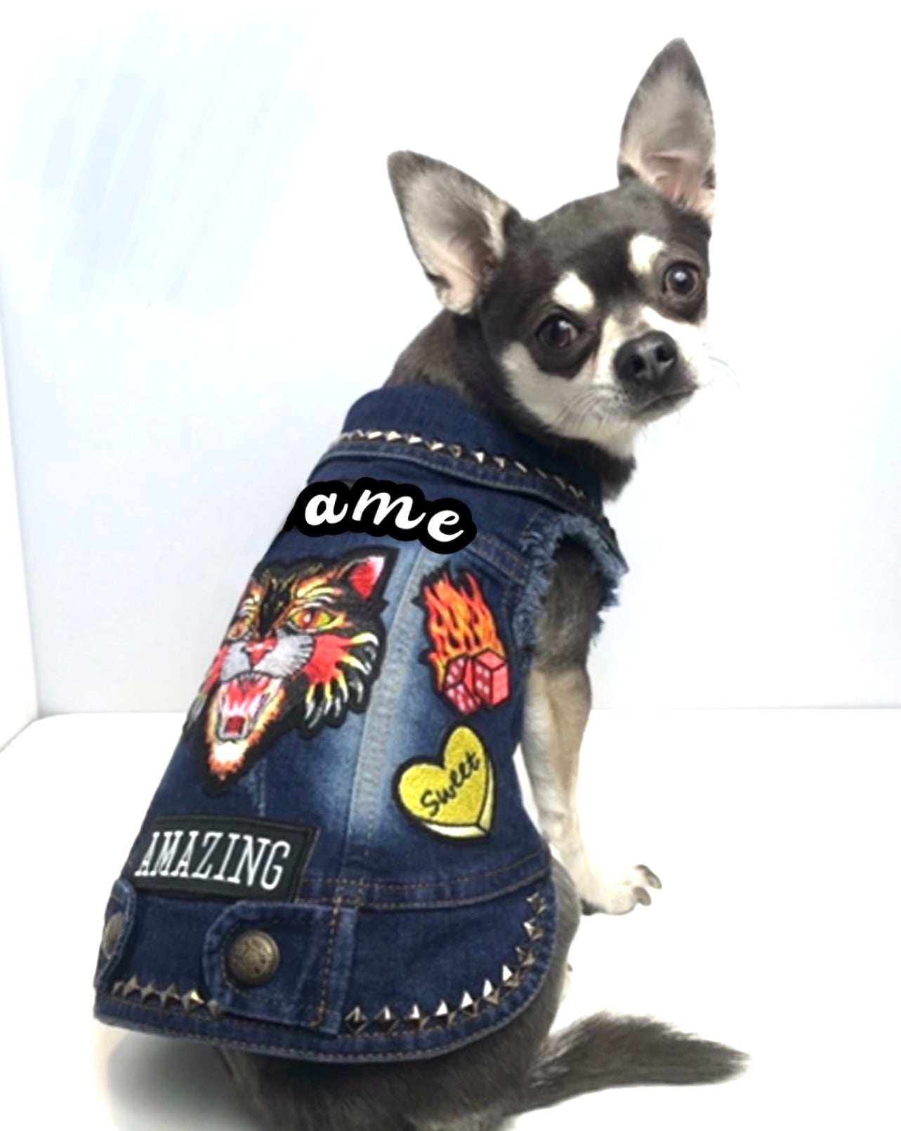 Petdudz Custom Patch Personalised Dog Denim Jacket Vest