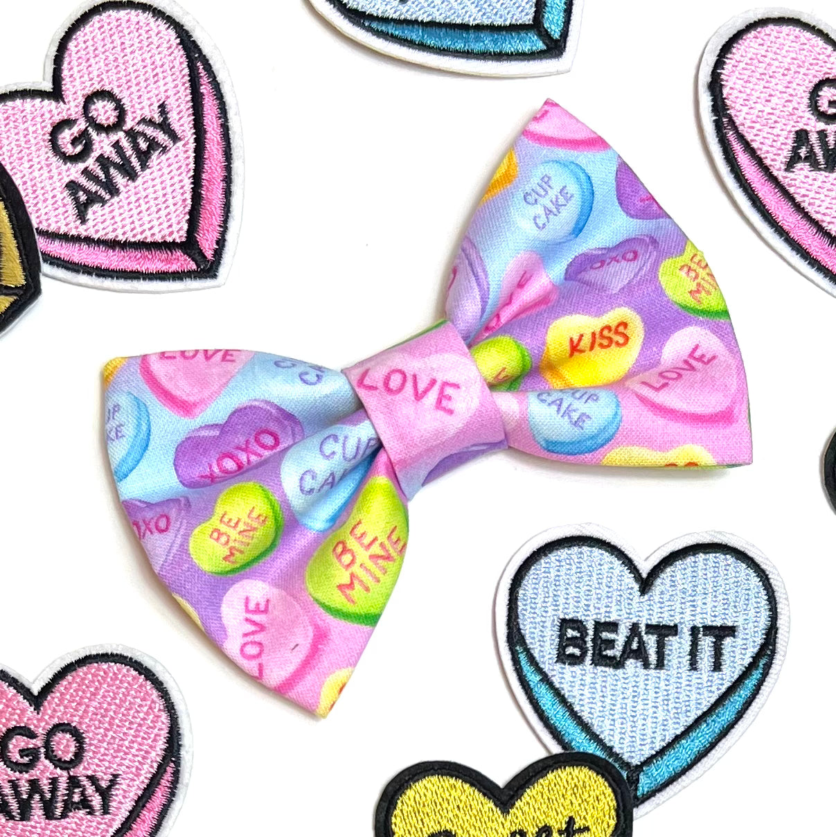 Love Hearts Retro Sweeties Dog Bow Tie