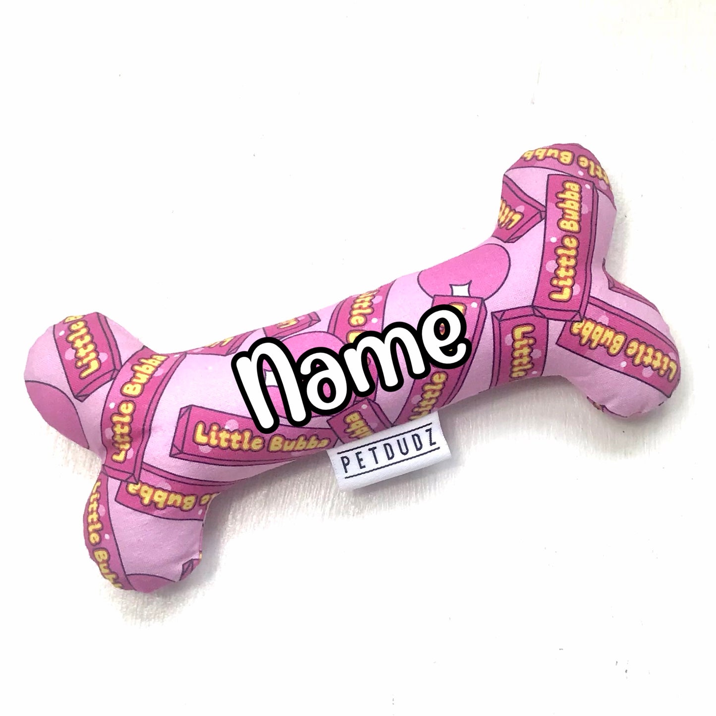 Little Bubba Gum Pink Personalised Dog Toy Bone with Squeaker