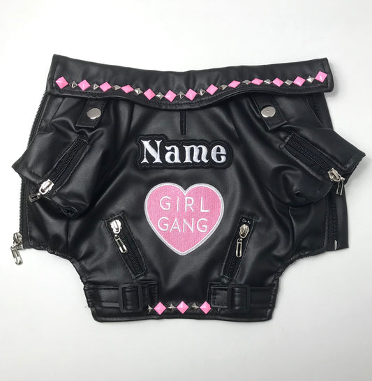 Petdudz Pink Girl Gang Patch Faux Leather Dog Jacket Vest