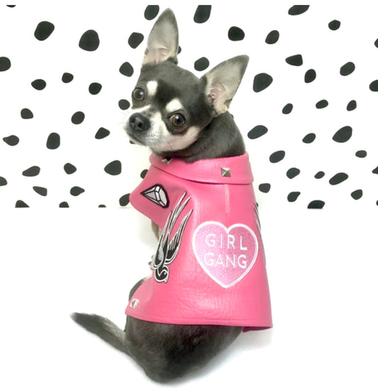 Pink Custom Patch Faux Leather Dog Jacket Vest Size S to 5XL