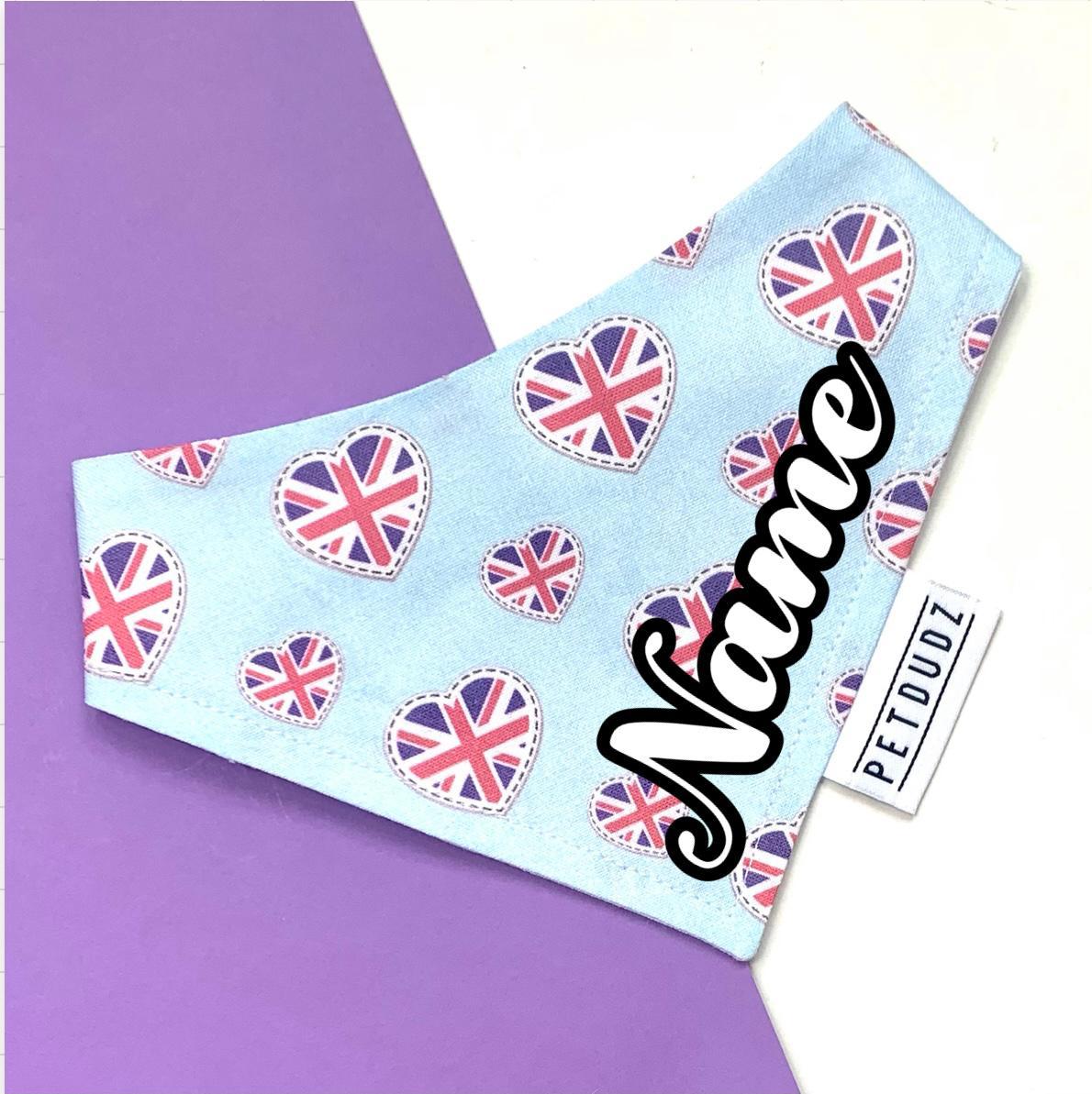 Personalised Heart Union Jack Dog Bandana