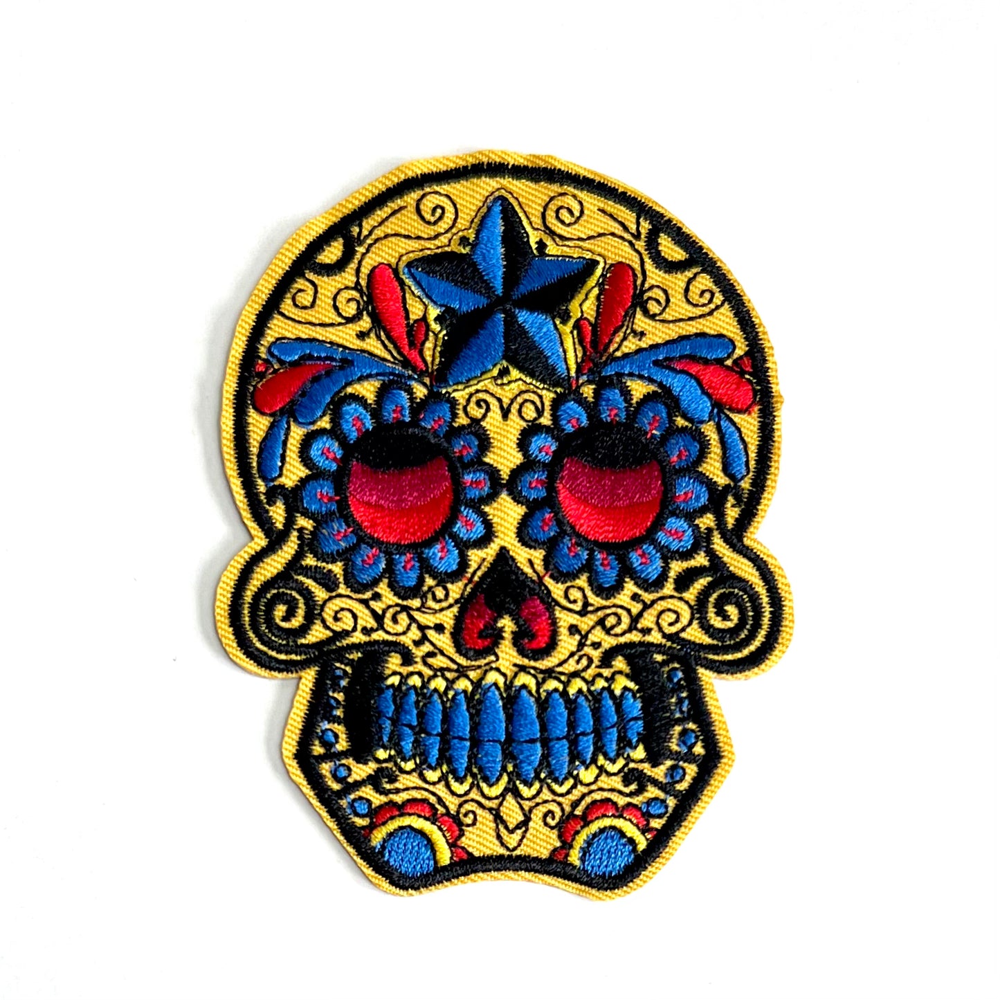 Sugar Skull Iron On Patch Yellow