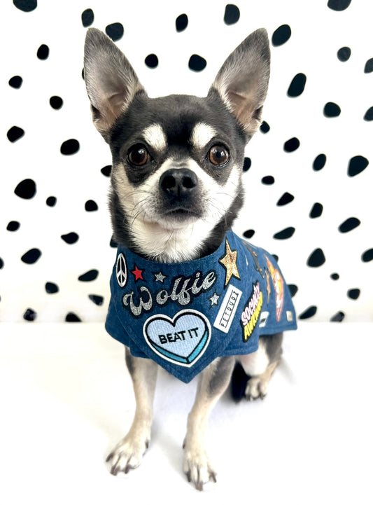 Petdudz New Personalised Denim Patch Dog Bandana