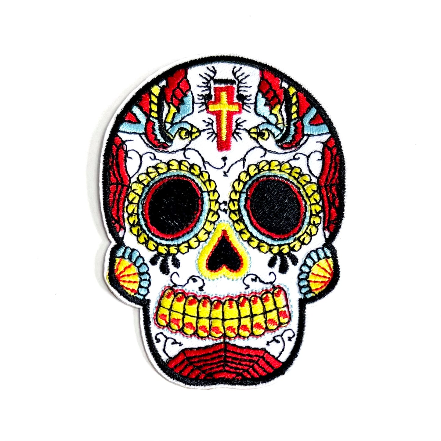 Sugar Skull Iron On Patch White