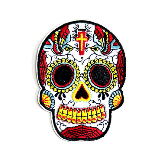 Sugar Skull Iron On Patch White