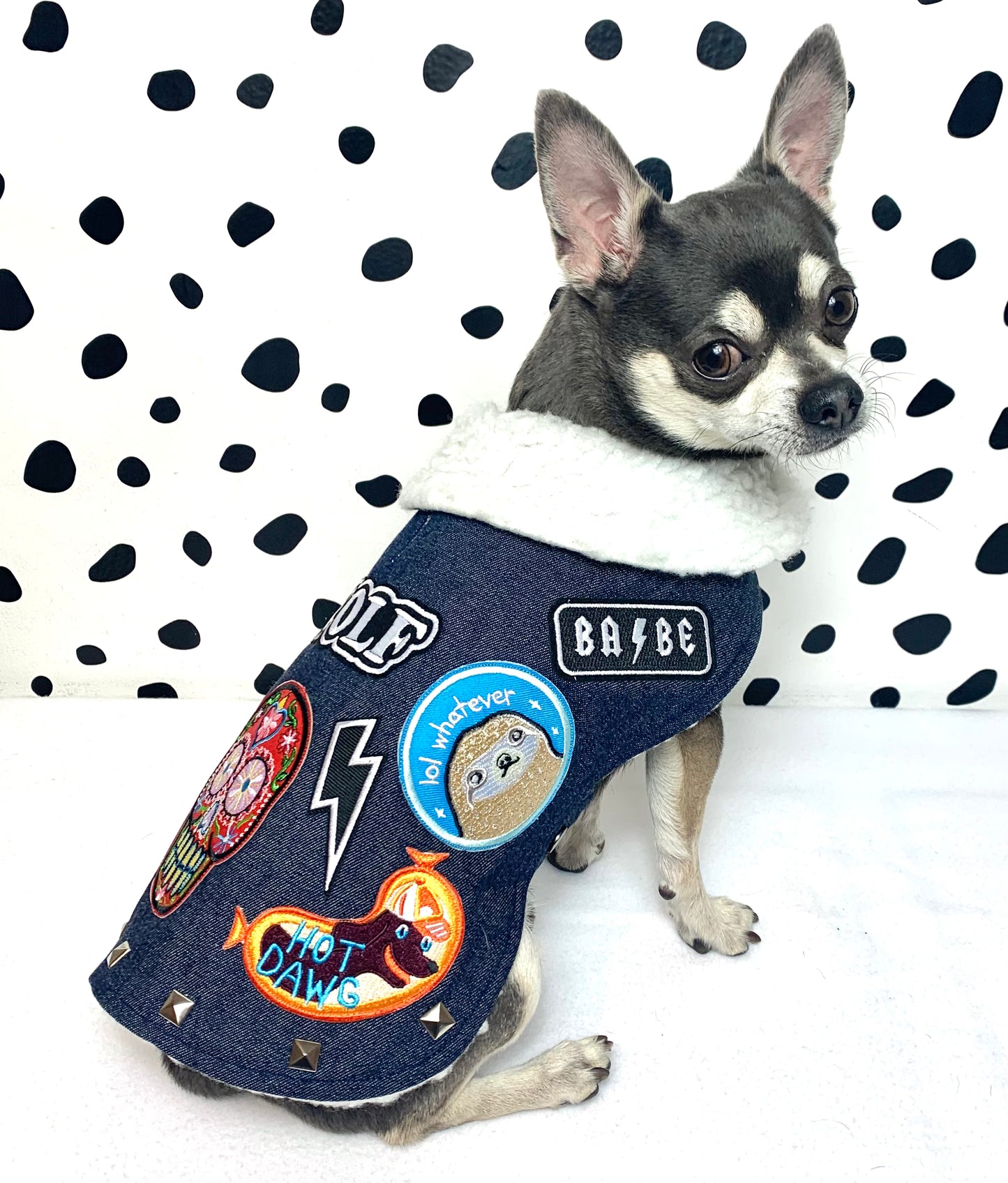 Petdudz Patch Sherpa Denim Dog Jacket Vest Coat